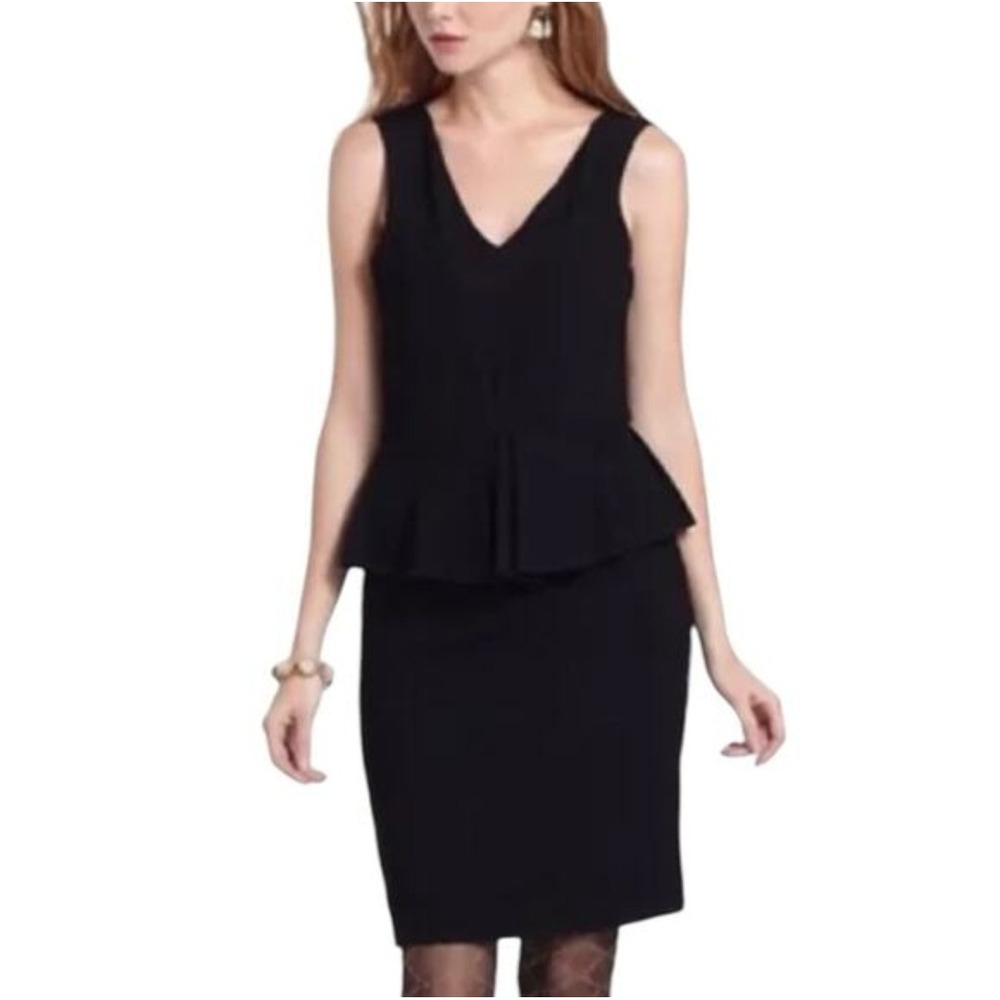 Ganni Miss Marple Black Peplum Dress Sleeveless V-Neck Sheath Size S LBD Scandi
